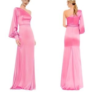 Mac Duggal Pink One Shoulder Satin Gown Mardi Gras Ball Size 8